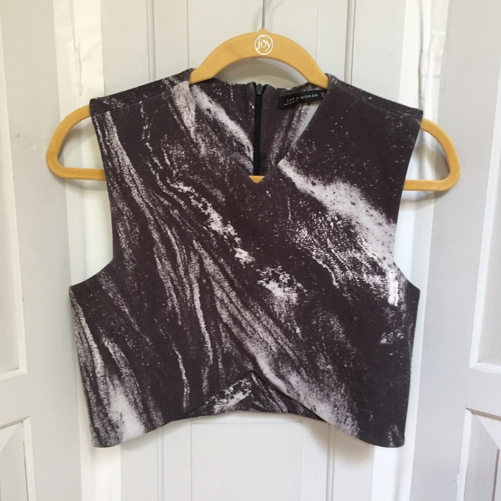 Zara Black and Gray Marble Crop Top